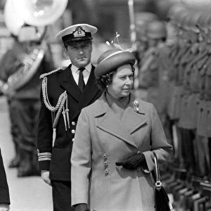 The Queen May 1980 on a state visit to Switzerland, she inspects troops at the Berne