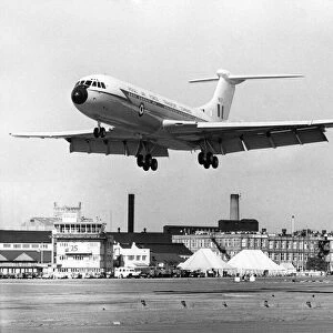 An RAF transport command Vickers VC10 lands on the runway at theFarnborough Air Show
