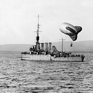 A Royal Navy light cruiser seen here operating a observation balloon given the nickname