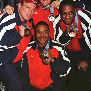 Sean Olsen and Britain Bobsleigh Team February 1998 at Heathrow Airport with