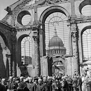 Service being held at St. Mary and Bow church in London during the Blitz attack of