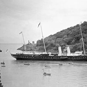 Ships Royal Yacht Victoria and Albert entering Dartmouth in Devon