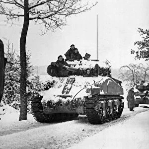 Tanks and convoys on the way to the Ardennes salient. circa January 1945
