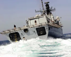 HMS Northumberland Takes a Hard Turn to Starboard During an Exercise in the Middle East HMS Northumberland Takes a Hard Turn to Starboard During an Exercise in the Middle East