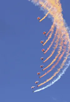 The RAF Falcon Display Team putting on a show during the Air display at IWM Duxford in The RAF Falcon Display Team putting on a show during the Air display at IWM Duxford in